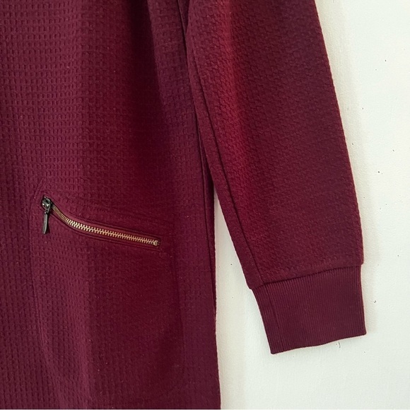 J. Jill Burgundy Waffle Knit V-Neck Long Sleeve Tunic Shift Dress Size Medium - Picture 4 of 11